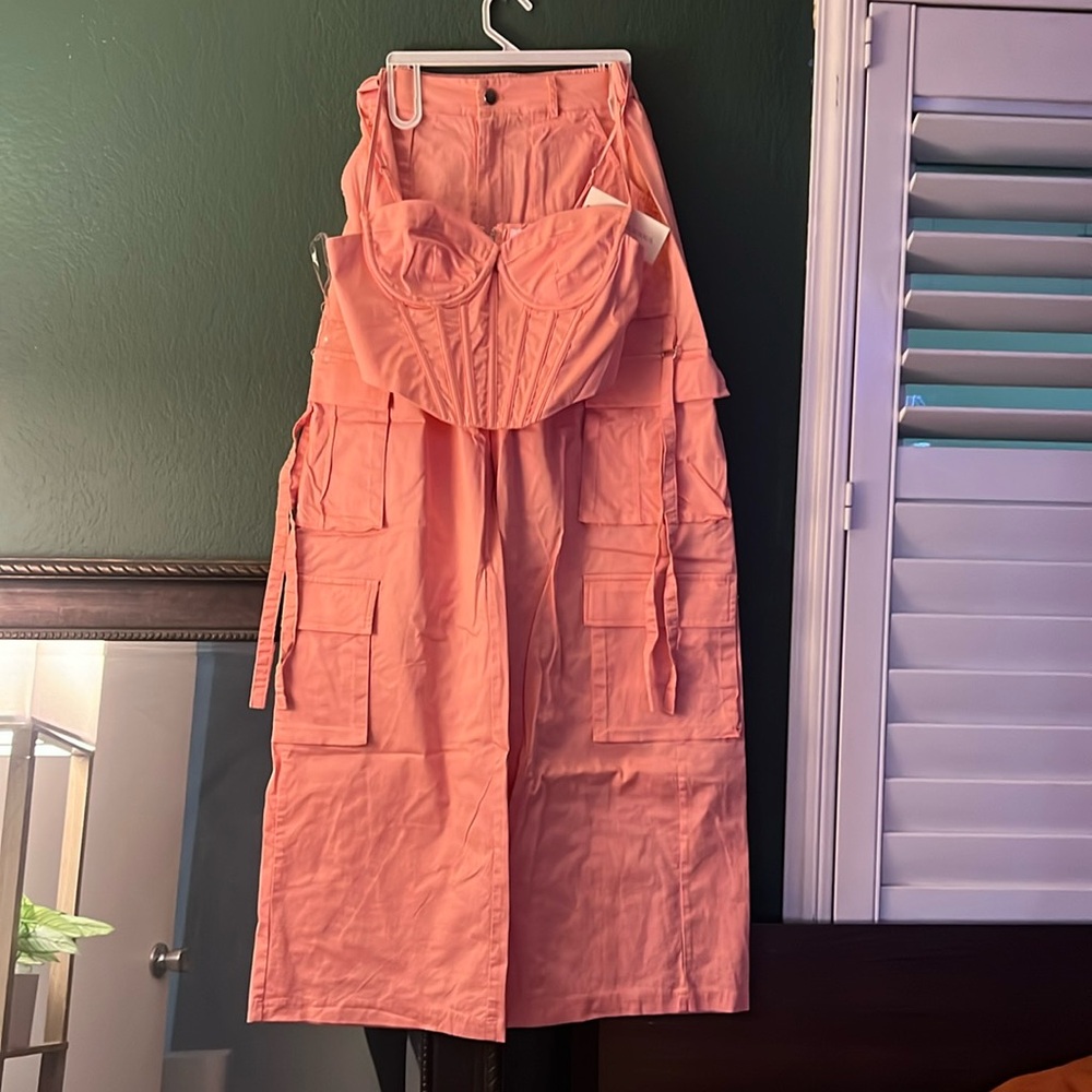 Peach Cargo Skirt with Corset Waist - Women's Fashion